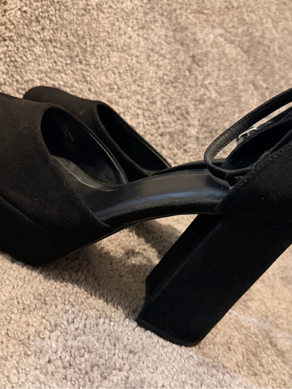 a new day Black Suede-Look Block Heel Platform Sandals